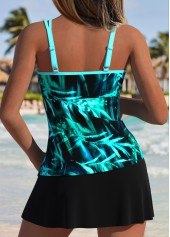 Tummy Control Mid Waisted Plants Print Black Tankini Set | thumb picture 
