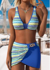 Pull On Mid Waisted Striped Blue Bikini Set