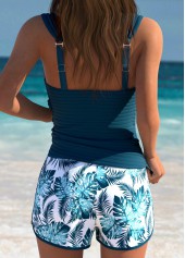 Tummy Coverage Peacock Blue Leaf Print Tankini Set | thumb picture 