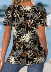 Black Tummy Coverage Leaf Print Short Sleeve T Shirt | thumb picture 