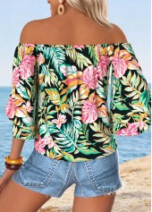 Multi Color Tummy Coverage Tropical Plants Print Blouse | thumb picture 