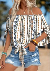 Beige Tummy Coverage Tribal Print Half Sleeve Blouse | thumb picture 