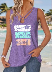Purple Tummy Coverage Letter Print Sleeveless Tank Top | thumb picture 