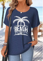 Navy Tummy Coverage Letter Print Short Sleeve T Shirt