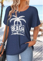 Navy Tummy Coverage Letter Print Short Sleeve T Shirt | thumb picture 