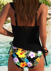 Wrap Mid Waisted Floral Print Black Tankini Set | thumb picture 