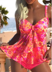 Tummy Coverage Hot Pink Floral Print Tankini Set | thumb picture 