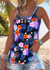Multi Color Lace Up Floral Print Strappy Camisole Top | thumb picture 