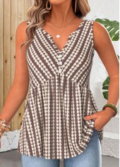 Dark Coffee Button Sleeveless V Neck Tank Top