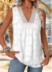 White Tummy Coverage Sleeveless V Neck Tank Top