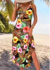 Multi Color Tummy Coverage Floral Print Sleeveless Dress