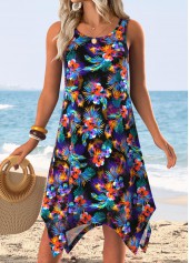 Multi Color Tummy Coverage Floral Print Sleeveless Dress