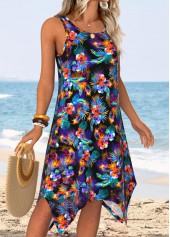 Multi Color Tummy Coverage Floral Print Sleeveless Dress | thumb picture 