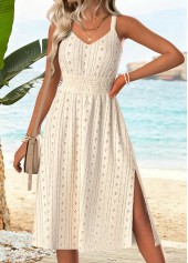Beige Tummy Coverage Strappy V Neck Dress