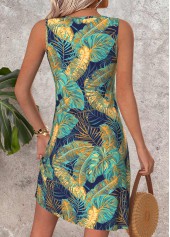 Multi Color Tummy Coverage Leaf Print Short Sleeveless Dress | thumb picture 