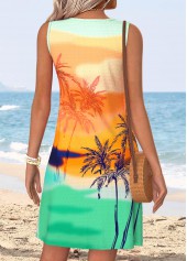 Multi Color Tummy Coverage Tropical Plants Print Short Dress | thumb picture 