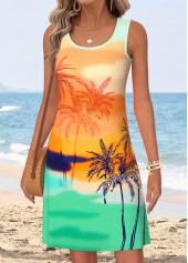 Multi Color Tummy Coverage Tropical Plants Print Short Dress | thumb picture 