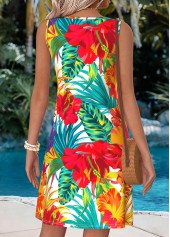 Multi Color Tummy Coverage Floral Print Short Sleeveless Dress | thumb picture 