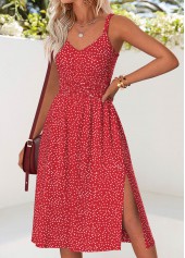 Red Tummy Coverage Polka Dot Strappy V Neck Dress | thumb picture 