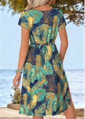 Multi Color Tummy Coverage Leaf Print Short Sleeve Dress | thumb picture 