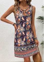 Multi Color Tummy Coverage Tribal Print Short Sleeveless Dress | thumb picture 