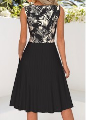 Black Tummy Coverage Leaf Print Sleeveless V Neck Dress | thumb picture 