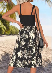 Black Tummy Coverage Leaf Print Strappy V Neck Dress | thumb picture 