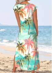 Multi Color Tummy Coverage Tropical Plants Print Dress | thumb picture 