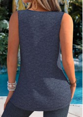 Navy Tummy Coverage Tropical Plants Print Sleeveless Tank Top | thumb picture 