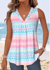 Multi Color Tummy Coverage Geometric Print Sleeveless Tank Top