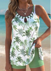 Tummy Coverage Sage Green Tropical Plants Print Tankini Set