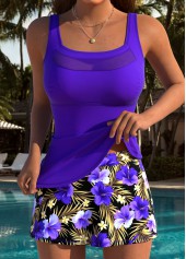 Tummy Coverage Mid Waisted Floral Print Purple Tankini Set