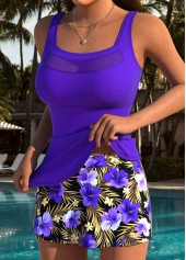 Tummy Coverage Mid Waisted Floral Print Purple Tankini Set | thumb picture 