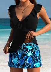 Tummy Coverage High Waisted Tropical Plants Print Tankini Set | thumb picture 