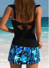 Tummy Coverage High Waisted Tropical Plants Print Tankini Set | thumb picture 