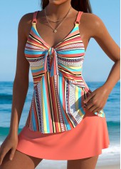 Tummy Coverage Mid Waisted Multi Stripe Print Tankini Set | thumb picture 