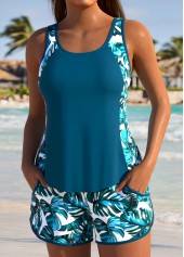 Pocket Mid Waisted Tropical Plants Print Tankini Set | thumb picture 