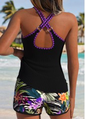 Tummy Control Mid Waisted Floral Print Black Tankini Set | thumb picture 