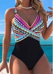Tummy Control Striped Black One Piece Swimwear | thumb picture 