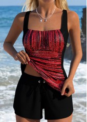 Tummy Coverage Mid Waisted Striped Black Tankini Set | thumb picture 