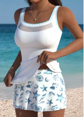 Tummy Coverage Mid Waisted Tropical Plants Print Tankini Set | thumb picture 