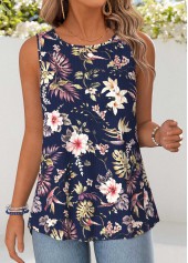 Navy Tummy Coverage Floral Print Sleeveless Tank Top | thumb picture 