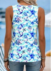 Cyan Tummy Coverage Marine Life Print Sleeveless Tank Top | thumb picture 