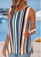Multi Color Tummy Coverage Striped Sleeveless Tank Top | thumb picture 