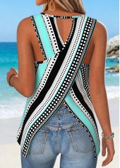 Multi Color Tummy Coverage Striped Sleeveless Tank Top