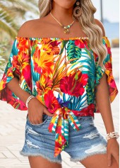 Multi Color Tie Floral Print Half Sleeve Blouse