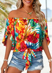 Multi Color Tie Floral Print Half Sleeve Blouse | thumb picture 