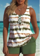 Tummy Coverage High Waisted Multi Stripe Print Tankini Set