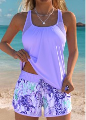 Tummy Coverage Mid Waisted Marine Life Print Tankini Set