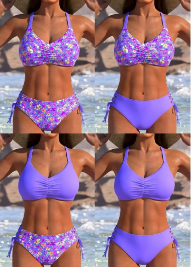 women clothes image of High Waist Reversible Purple Blue Bikini Set